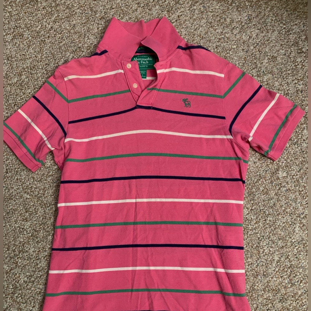 A&F, large, vintage pink striped polo